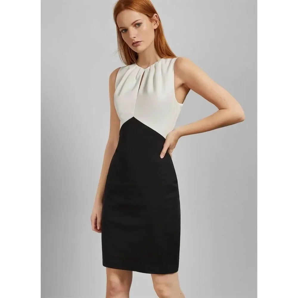 Ted Baker White and Navy Colorblock Midi Dress